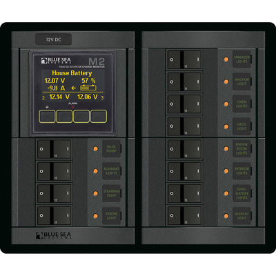 Blue Sea 1496 - 360 Panel - 12 Position 12V Flat Rocker M2 Multimeter w/SOC image 1