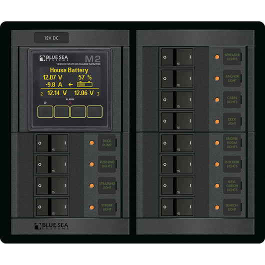 Blue Sea 1496 - 360 Panel - 12 Position 12V Flat Rocker M2 Multimeter w/SOC image 1