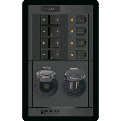 Blue Sea 1495 - 360 Panel - 4 Position 12V w/Dual USB &amp; 12V Socket image 1