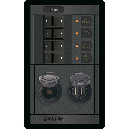 Blue Sea 1495 - 360 Panel - 4 Position 12V W/Dual USB & 12V Socket