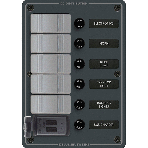 Blue Sea 8121 - 5 Position Contura Switch Panel W/ Dual USB Chargers