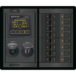 Blue Sea 1497 - 360 Panel - 8 Position 12V Flat Rocker M2 Multimeter w/SOC &amp; Dual USB/12V Socket image 0