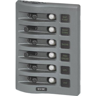 Blue Sea 4376 WeatherDeck Water Resistant Circuit Breaker Panel - 6 Position - Grey image 1