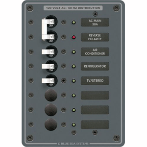 Blue Sea 8027 AC Main +6 Position Breaker Panel - White Switches image 0
