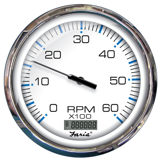 Faria Chesapeake White SS 5" Tachometer w/Digital Hourmeter - 6000 RPM (Gas) (Inboard) image 1