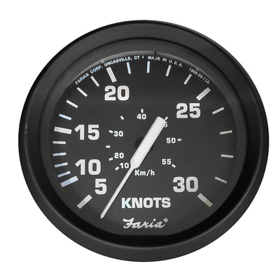 Faria Euro Black 4" Speedometer - 30 Knot (Pitot) image 1