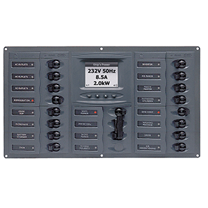 BEP AC Circuit Breaker Panel w/Digital Meters, 16SP 2DP AC230V ACSM Stainless Steel Horizontal image 0