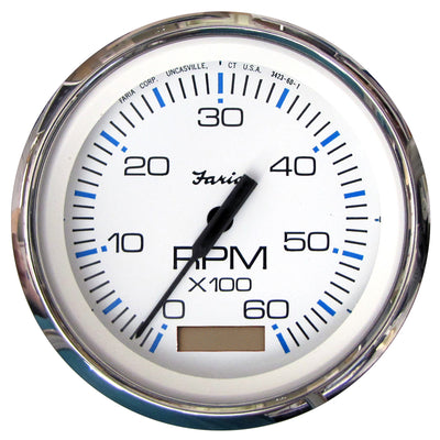Faria Chesapeake White SS 4" Tachometer w/Hourmeter - 6000 RPM (Gas)(Inboard) image 1