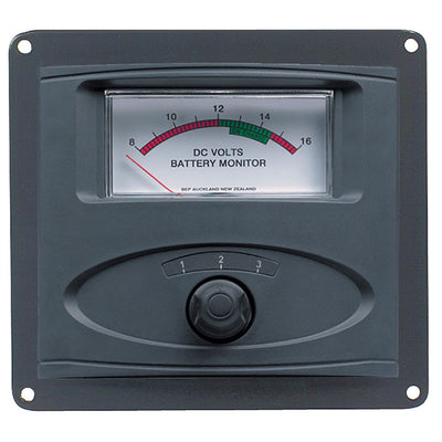 BEP 3 Input Panel Mounted Analog 12V Battery Condition Meter (Expanded Scale 8-16V DC Range) image 1