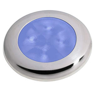 Hella Marine Slim Line Led 'Enhanced Brightness' Round Courtesy Lamp - Blue Led - Stainless Steel Bezel - 12V