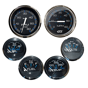 Faria Chesapeake Black w/Stainless Steel Bezel Boxed Set of 6 - Speed, Tach, Fuel Level, Voltmeter, Water Temperature &amp; Oil PSI - Inboard Motors image 0