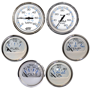 Faria Chesapeake White w/Stainless Steel Bezel Boxed Set of 6 - Speed, Tach, Fuel Level, Voltmeter, Water Temperature &amp; Oil PSI - Inboard Motors image 0