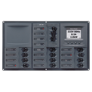 BEP AC Circuit Breaker Panel w/Digital Meters, 12SP 2DP AC230V ACSM Stainless Steel Horizontal image 0