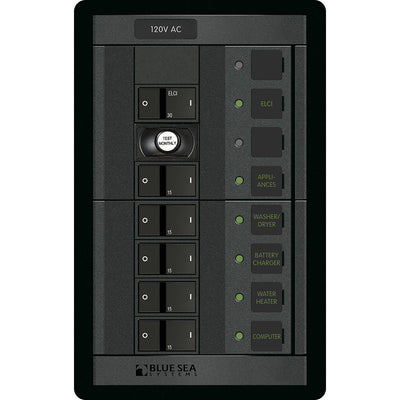 Blue Sea 1503 - 360 Panel - ELCI + 5 Position 120V AC Flat Rocker image 1