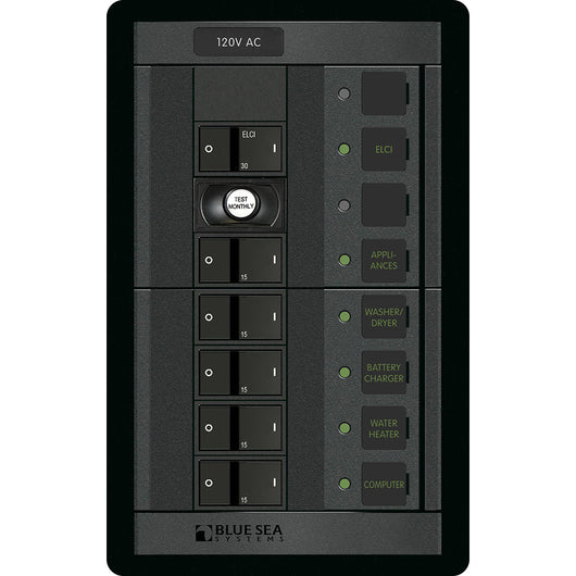 Blue Sea 1503 - 360 Panel - ELCI + 5 Position 120V AC Flat Rocker image 1