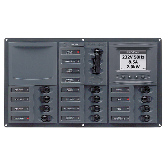 BEP AC Circuit Breaker Panel w/Digital Meters, 12SP 2DP AC230V ACSM Stainless Steel Horizontal image 1