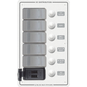 Blue Sea 8421 - 5 Position Contura Switch Panel W/dual Usb Chargers - 12/24v Dc - White