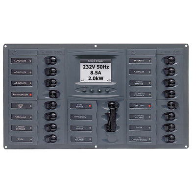 BEP AC Circuit Breaker Panel w/Digital Meters, 16SP 2DP AC230V ACSM Stainless Steel Horizontal image 1