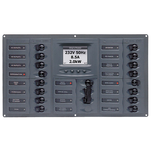 BEP AC Circuit Breaker Panel w/Digital Meters, 16SP 2DP AC230V ACSM Stainless Steel Horizontal image 1