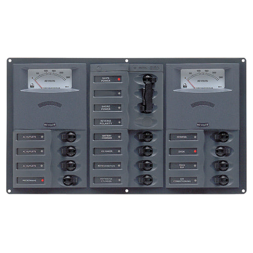 Bep Ac Circuit Breaker Panel W/ Analog Meters - 12sp 2dp Ac230v Stainless Steel Horizontal