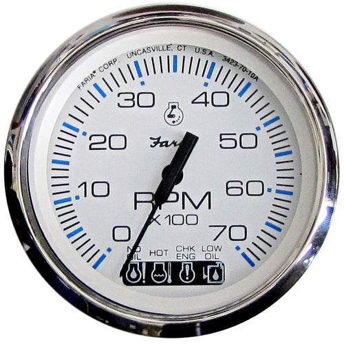 Faria Chesapeake White Ss 4" Tachometer W/systemcheck Indicator - 7000 Rpm (gas) (johnson/evinrude Outboard)
